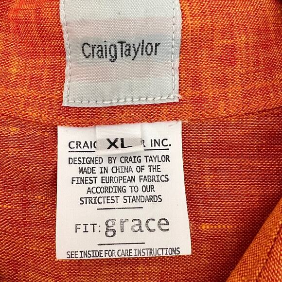 Craig Taylor Womens Linen Shirt XL Orange Bonfire Button Front 3/4 Sleeve - Picture 4 of 6